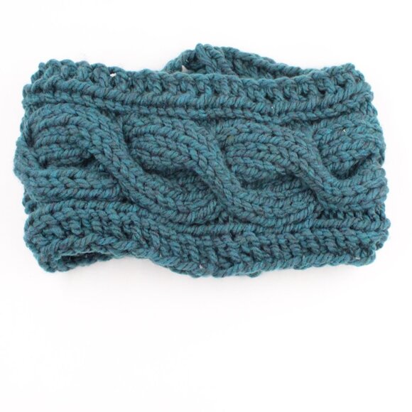 Handmade Hand Knit Chunky Cable Knit Acrylic Teal Blue Green Ear Warmer Headband - Picture 4 of 7